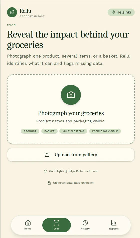 Reilu scan screen for photographing or uploading grocery products